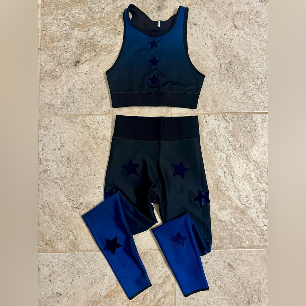 Ultracor Blue Black Velvet Star Leggings Sports Bra Set